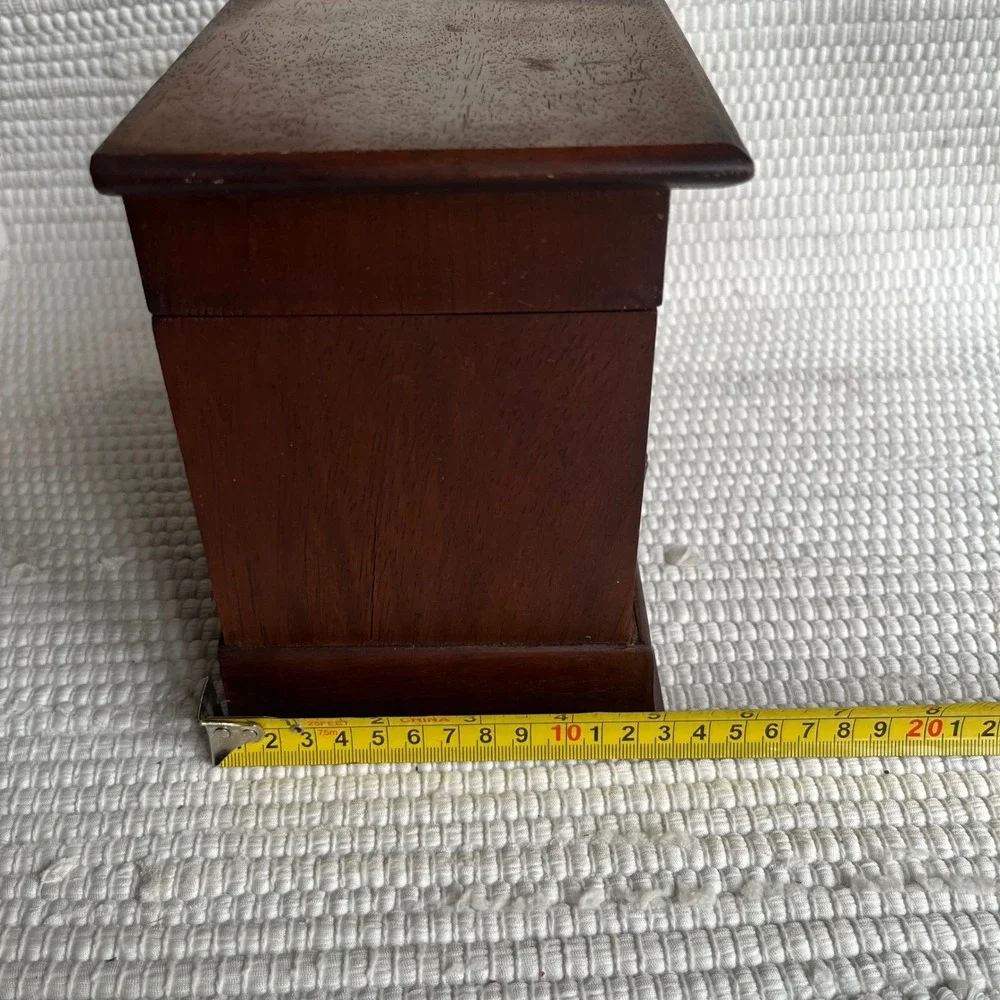 Vintage Wood Jewelry Box Miniature Dresser Chest Blue Lining Mirror Drawer